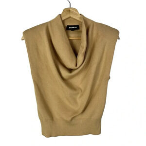 Express Camel Brown Cowl Drape Neck Sleeveless Cropped Sweater XXS